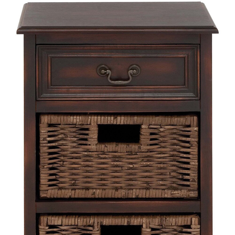 Portman Distressed Brown 3-drawer Storage Nightstand with Baskets