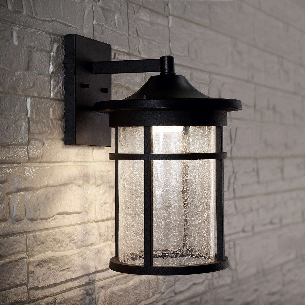 11" Outdoor Wall Lantern Metal Integrated Sconce, Black by JONATHAN Y