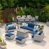 Portofino Comfort 17 Piece Sunbrella Outdoor Patio Motion Seating & Dining Set With Fire Table