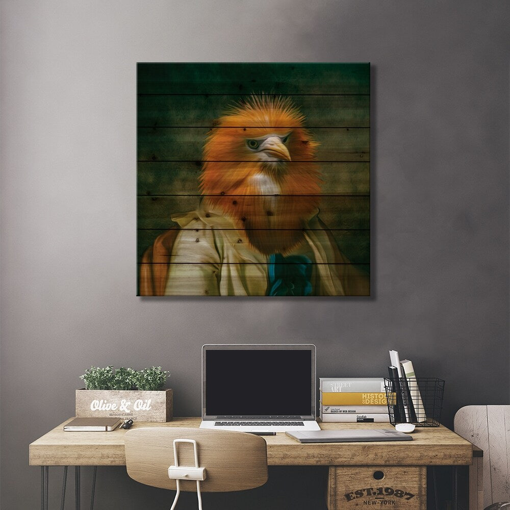 Portrait Cattle Egret Print On Wood by Ievgeniia Bidiuk - Multi-Color