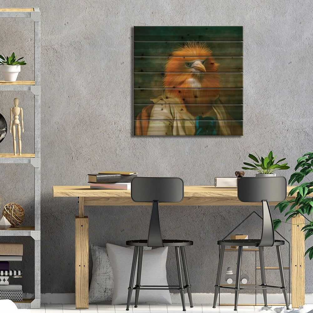 Portrait Cattle Egret Print On Wood by Ievgeniia Bidiuk - Multi-Color