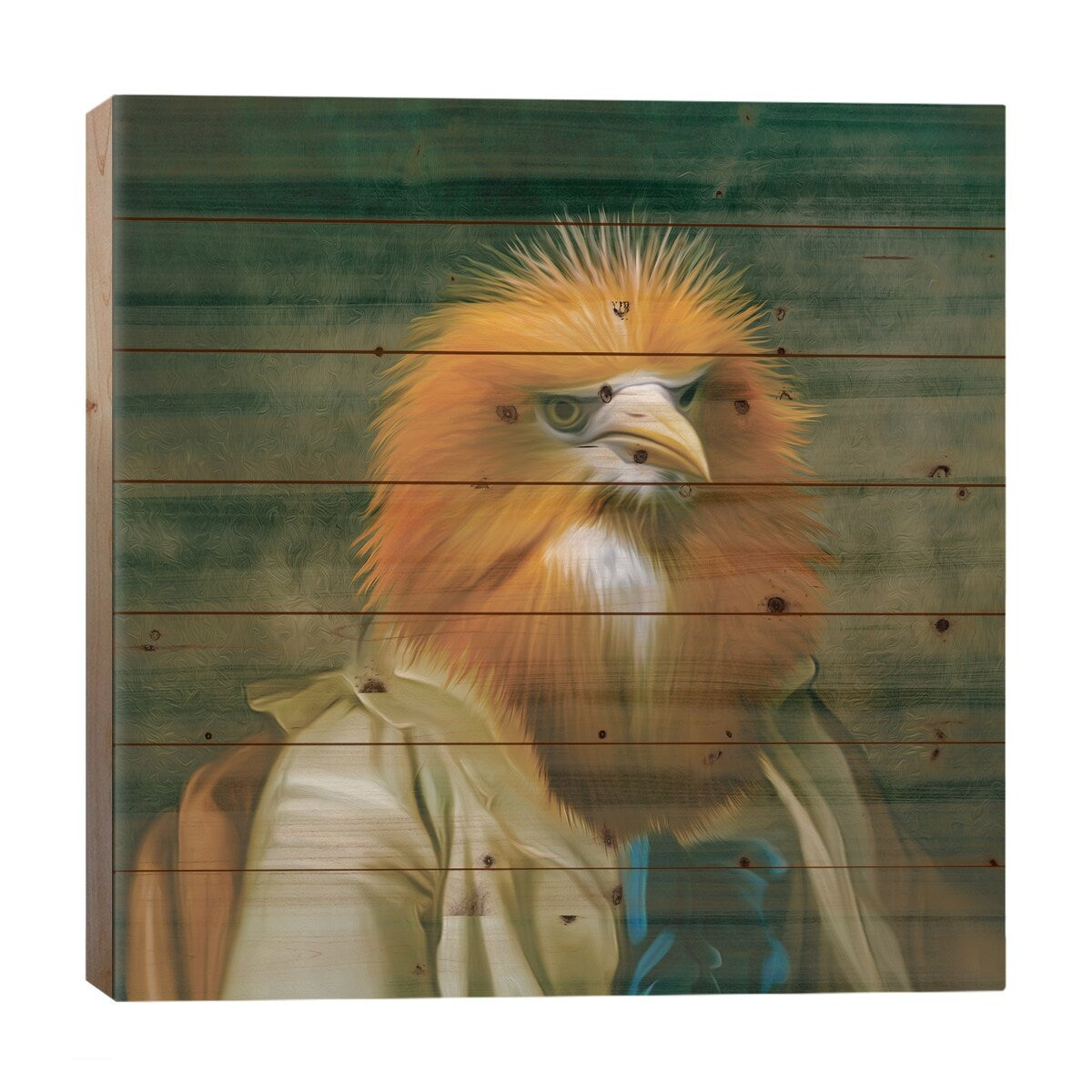 Portrait Cattle Egret Print On Wood by Ievgeniia Bidiuk - Multi-Color