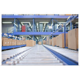"Boxes on conveyor belts in distribution warehouse" Poster Print - Multi