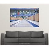 "Boxes on conveyor belts in distribution warehouse" Poster Print - Multi