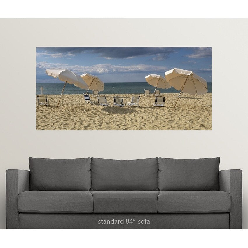 Deck chairs and beach umbrellas on the beach, Jetties Beach, Nantucket, Massachusetts - Multi