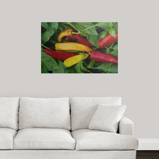 Poster Print entitled Pepper, var. 'Hot Wax', ripe chilies on plant - Multi