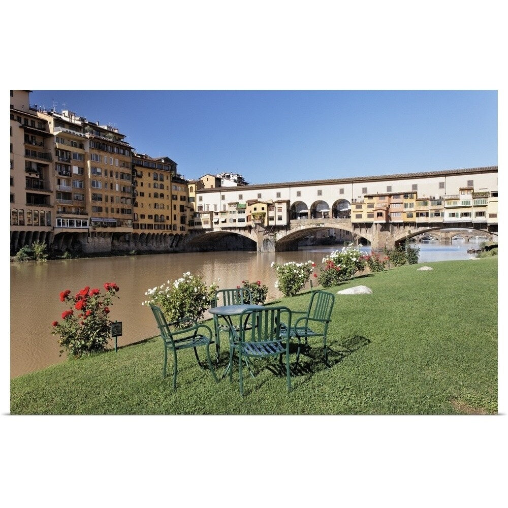 "Ponte Vecchio and table along Arno River" Poster Print - Multi