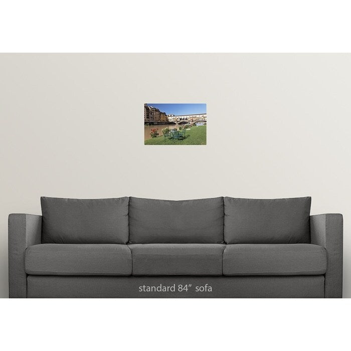 "Ponte Vecchio and table along Arno River" Poster Print - Multi