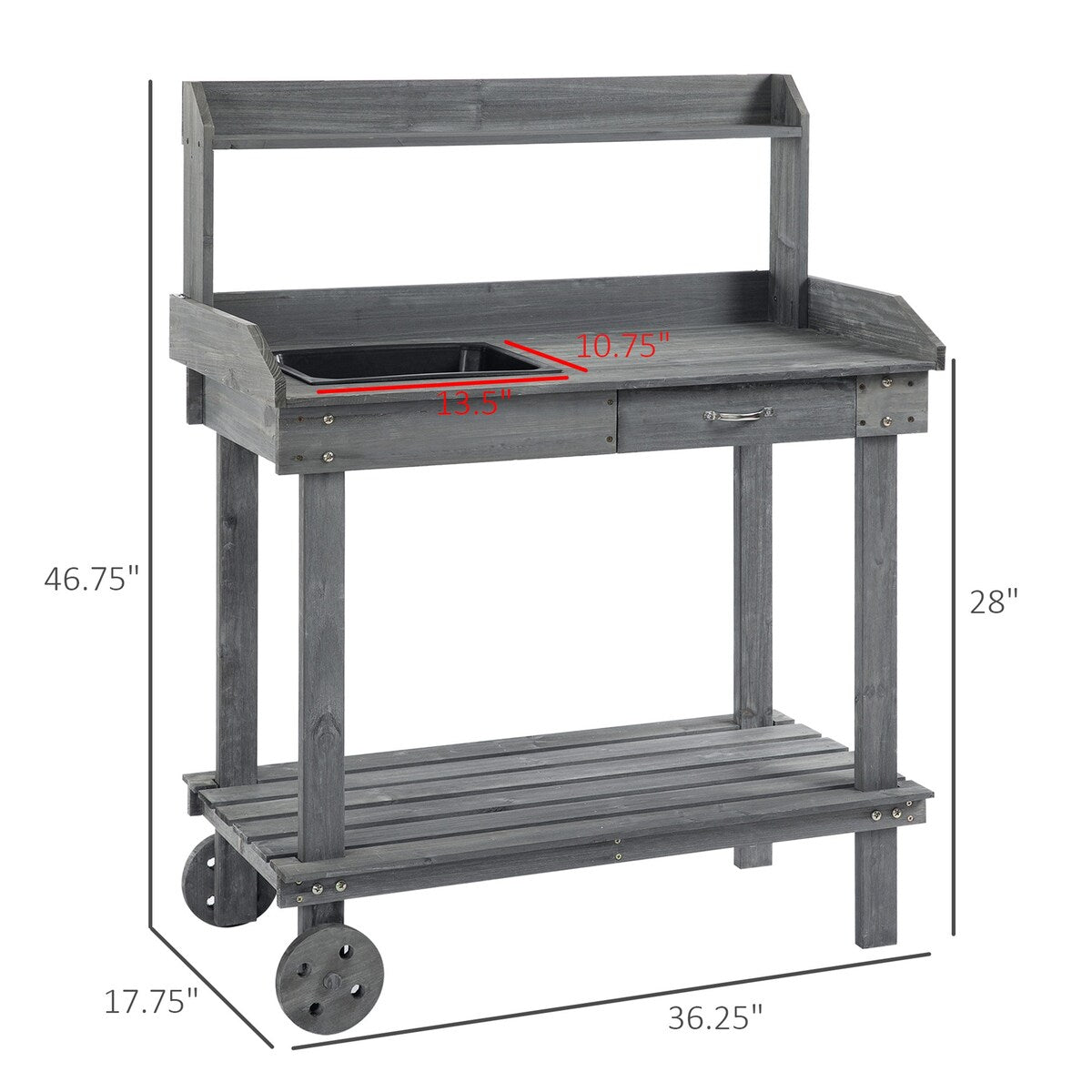 Potting Bench Work Table with 2 Removable Wheels