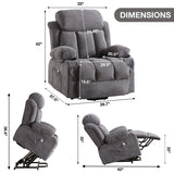 Power Lift Chairs Recliners, Heat & Massage, USB Port, Remote Control