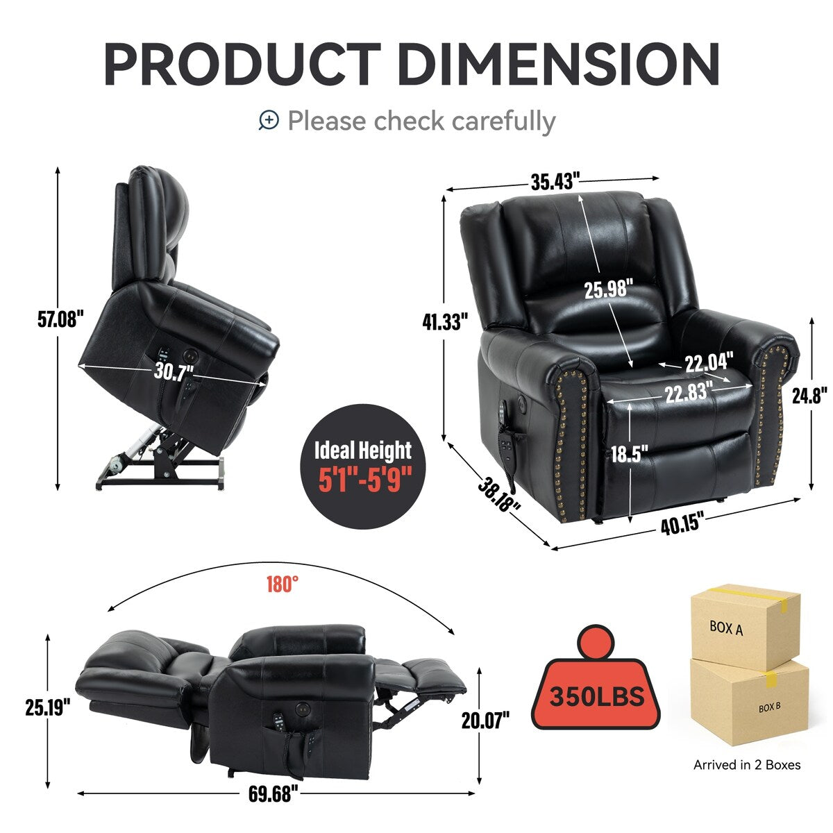 Power Lift Recliner Chair Heat Massage Dual Motor Infinite Position Up to 350 LBS, Heavy Duty Motion Mechanism with USB Ports