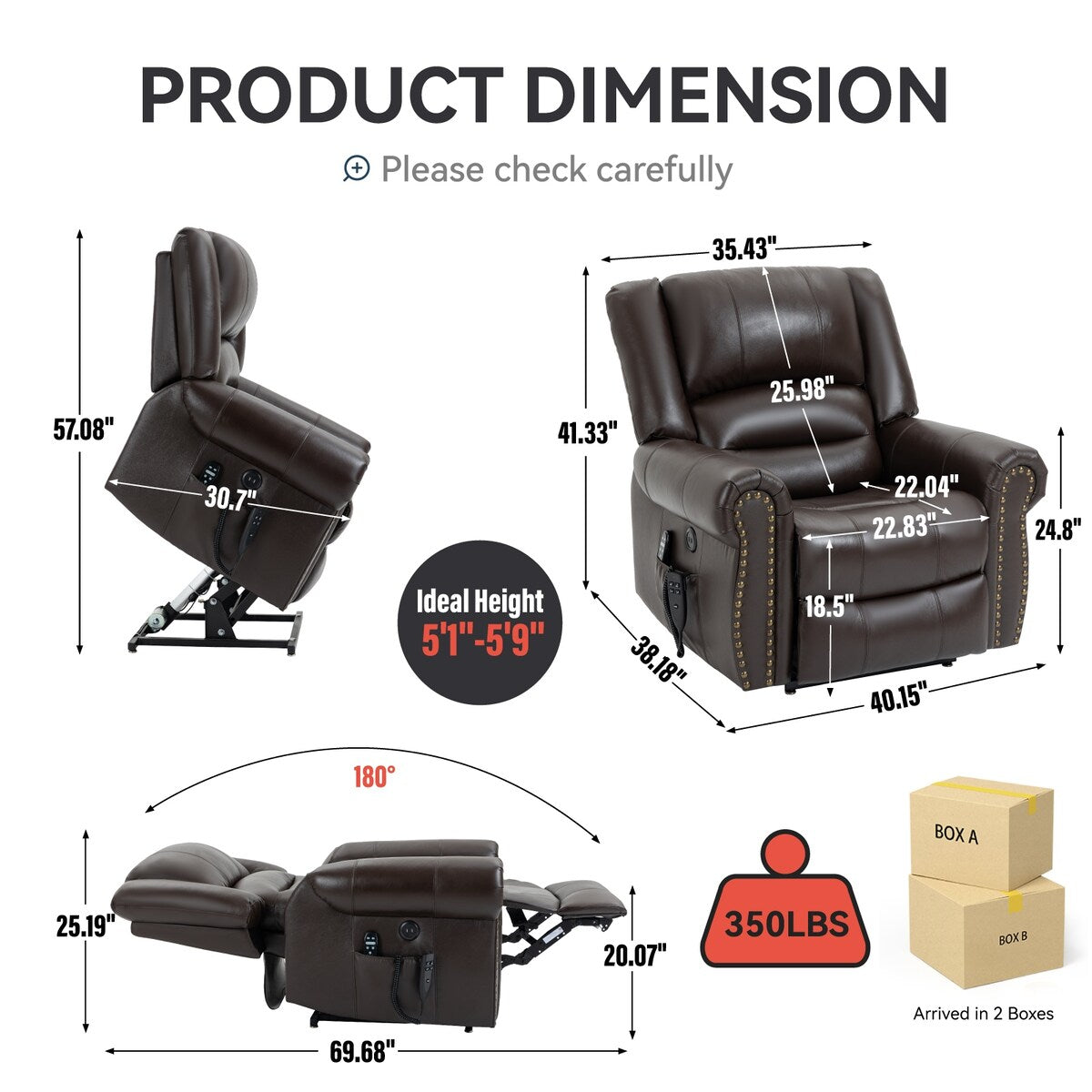 Power Lift Recliner Chair Heat Massage Dual Motor Infinite Position Up to 350 LBS, Heavy Duty Motion Mechanism with USB Ports