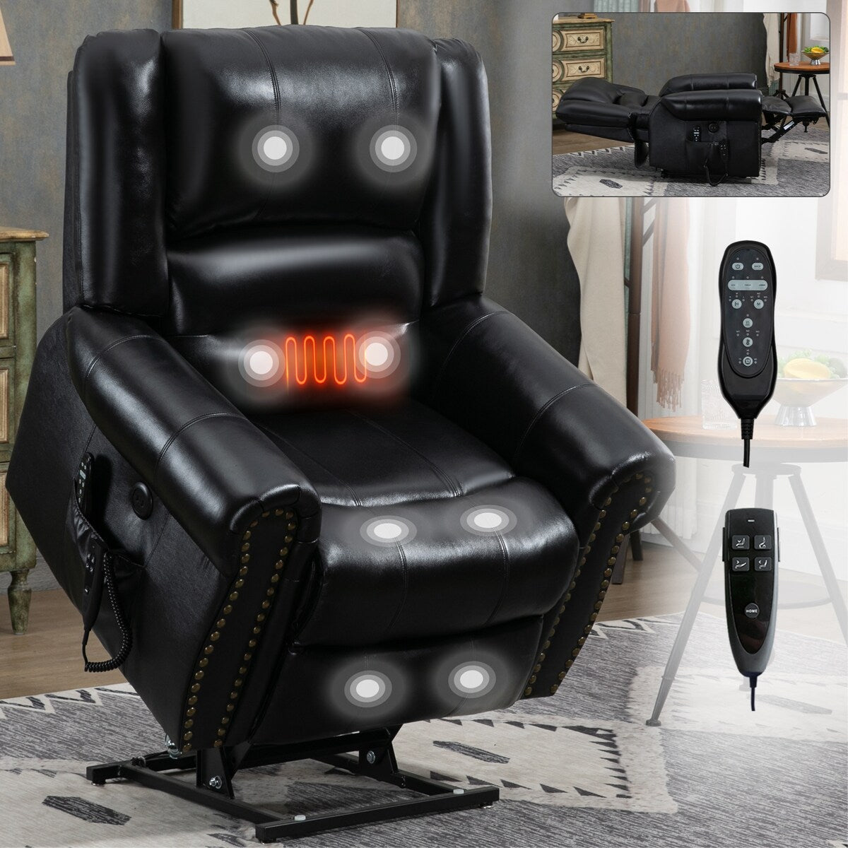 Power Lift Recliner Chair Heat Massage Dual Motor Infinite Position Up to 350 LBS, Heavy Duty Motion Mechanism with USB Ports