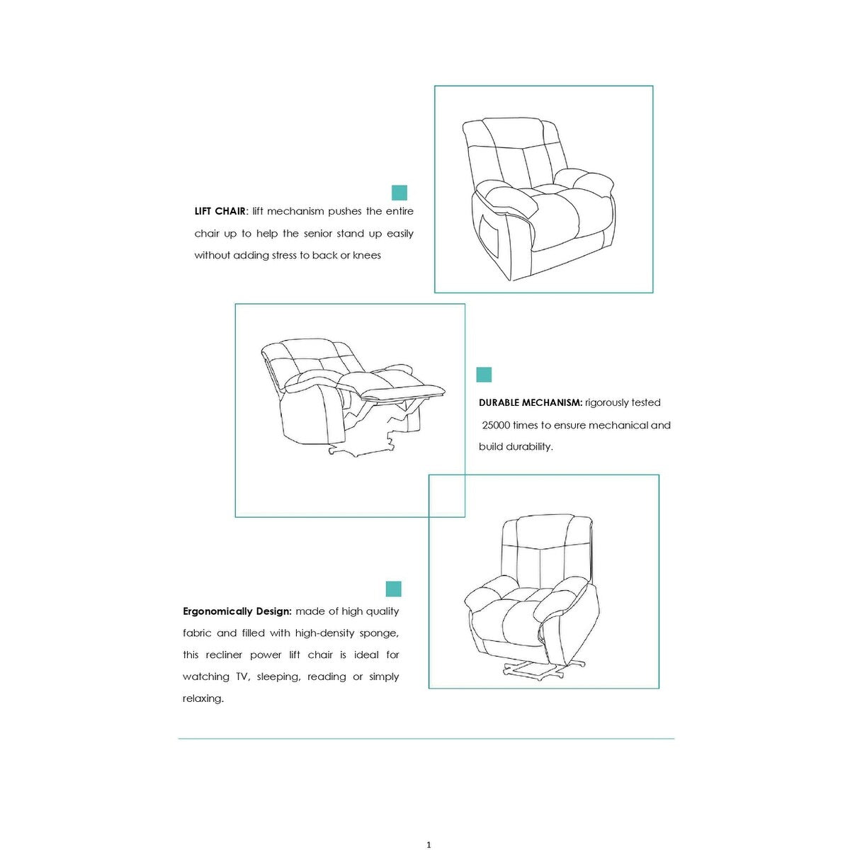 Power Lift Recliner Chair Recliners Electric Recliners for Elderly,Recliner Chair with Side Pocket
