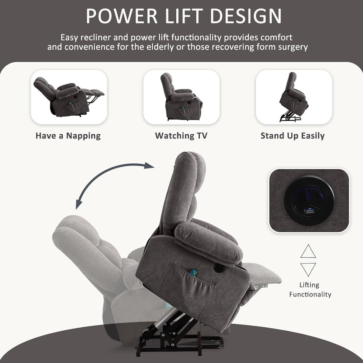 Power Lift Recliner Chair Recliners for Elderly with Heat and Massage Recliner Chair