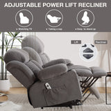 Power Lift Recliner Chair with Heat,Massage Electric Fabric Recliner for Elderly,Side Pocket,USB Charge Port,Remote Control,A+B