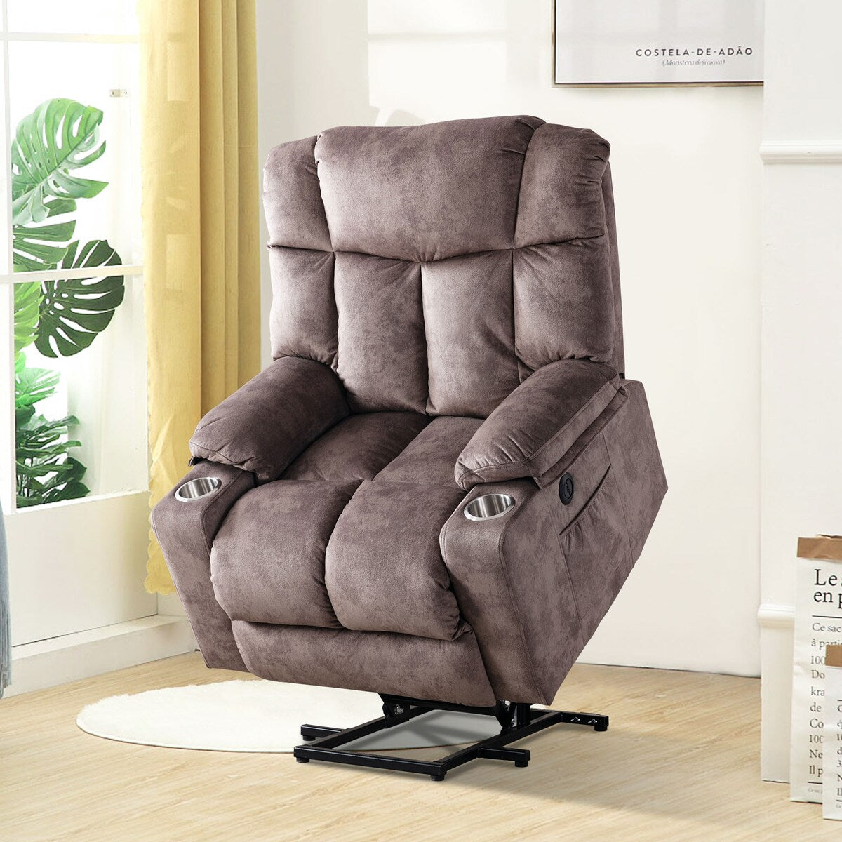 Power Lift Recliner Chair with USB Charging, Cup Holders, and Washable Covers