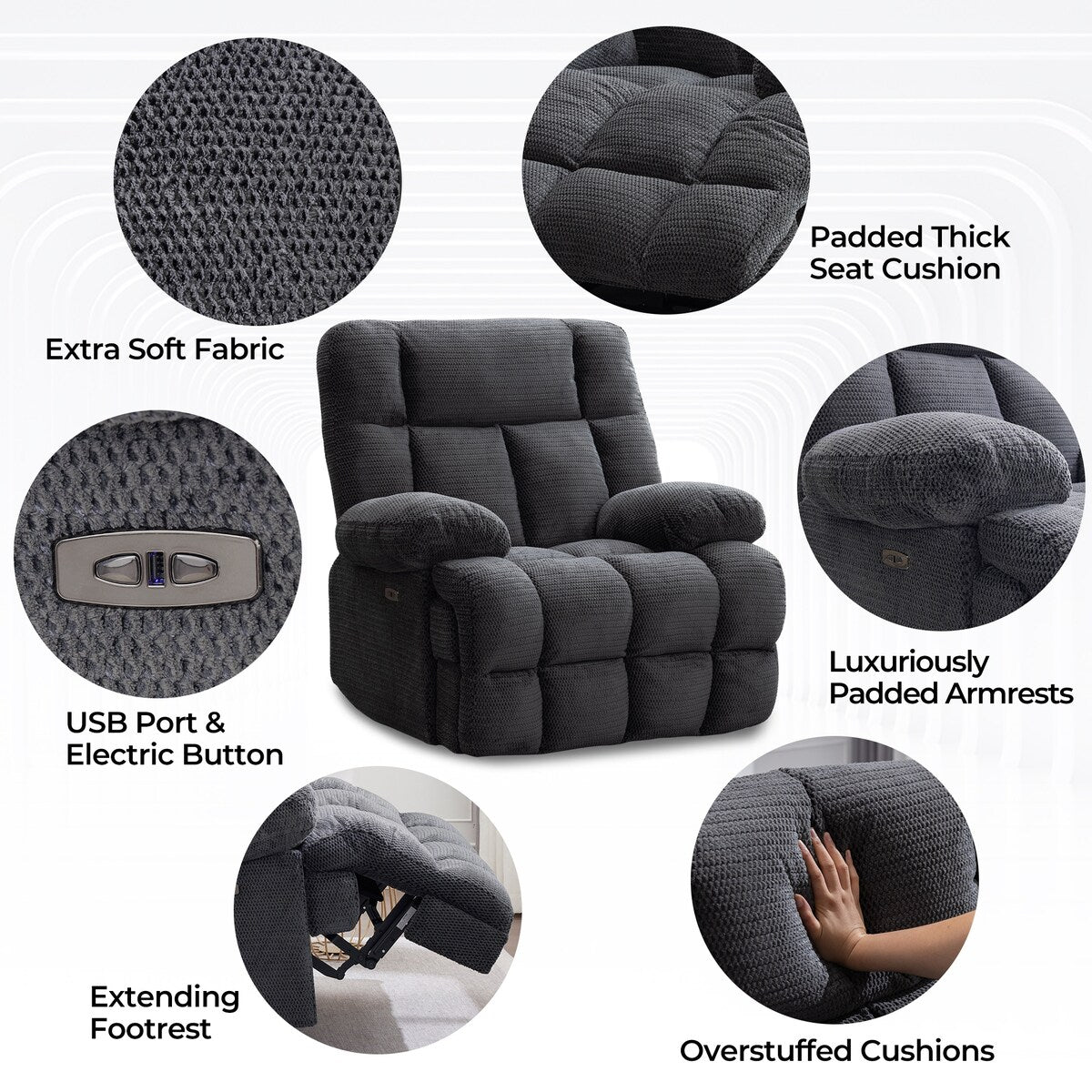 Power Oversized Recliner Zero Gravity Big Man Extra Large Recliner Chair for Living Room with USB Port 43"L*39"W*43"H Gray