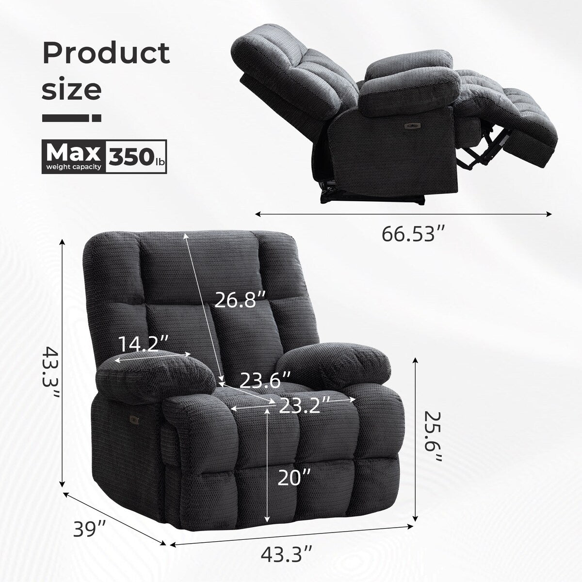 Power Oversized Recliner Zero Gravity Big Man Extra Large Recliner Chair for Living Room with USB Port 43"L*39"W*43"H Gray