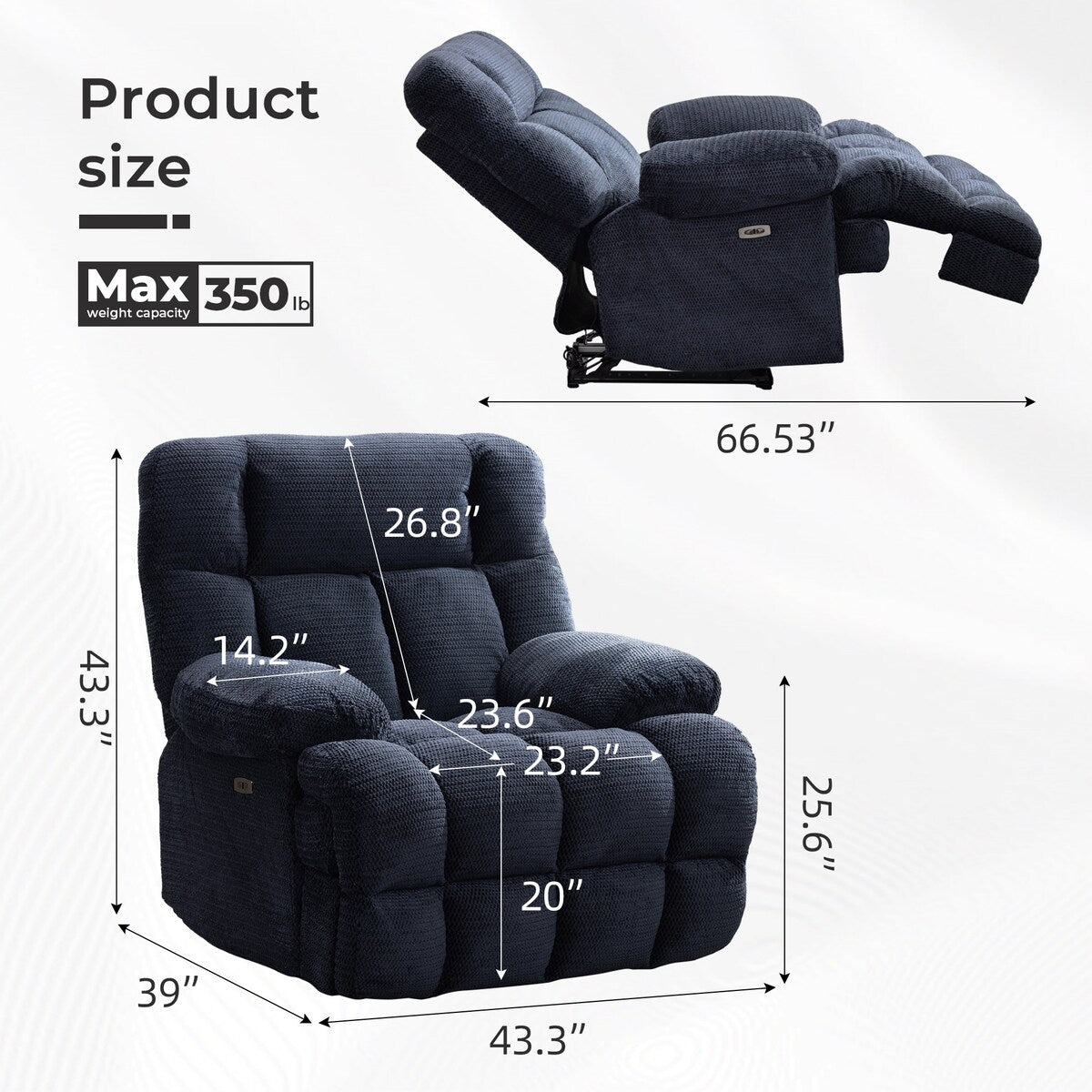 Power Oversized Recliner Zero Gravity Big Man Extra Large Recliner Chair for Living Room with USB Port 43"L*39"W*43"H Gray