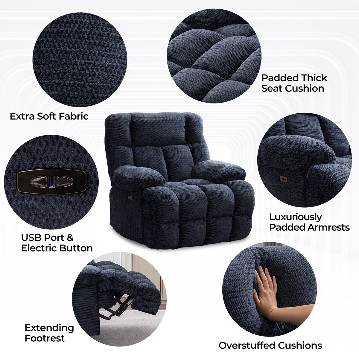 Power Oversized Recliner Zero Gravity Big Man Extra Large Recliner Chair for Living Room with USB Port 43"L*39"W*43"H Gray
