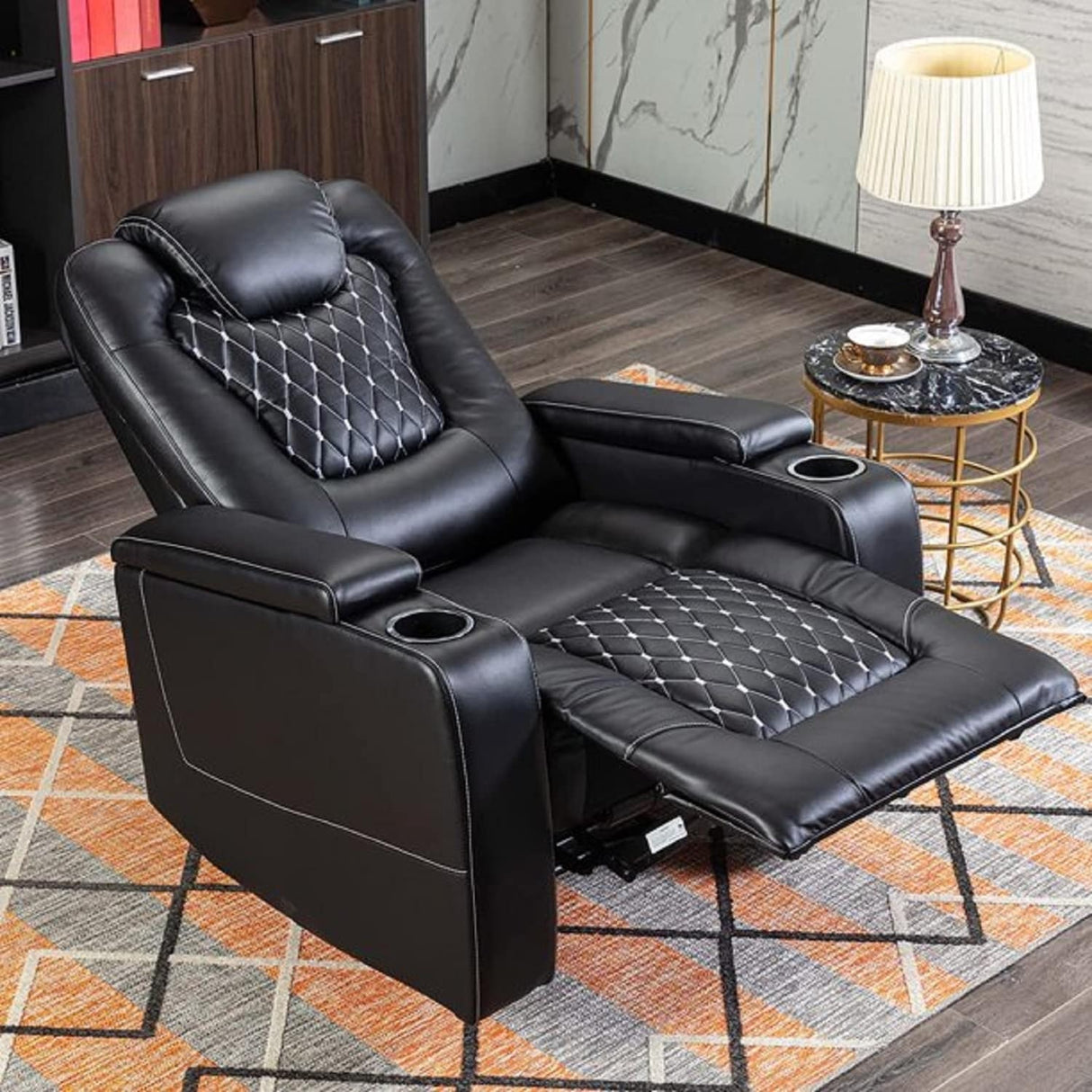 Electric Home Theater Overstuffed Single Reclining Sofa with Hidden Arm Storage