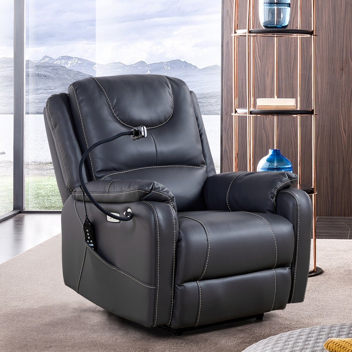 Power Recliner With Massage,Heating and Phone Holder,Side Pockets,USB Charge