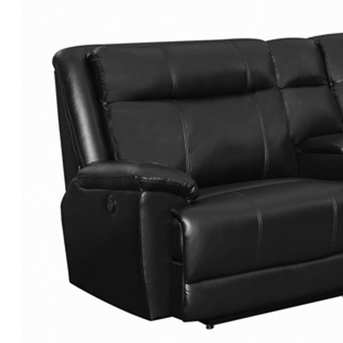 Power Reclining Leatherette Sectional Sofa with Pillow Top Armrests, Black
