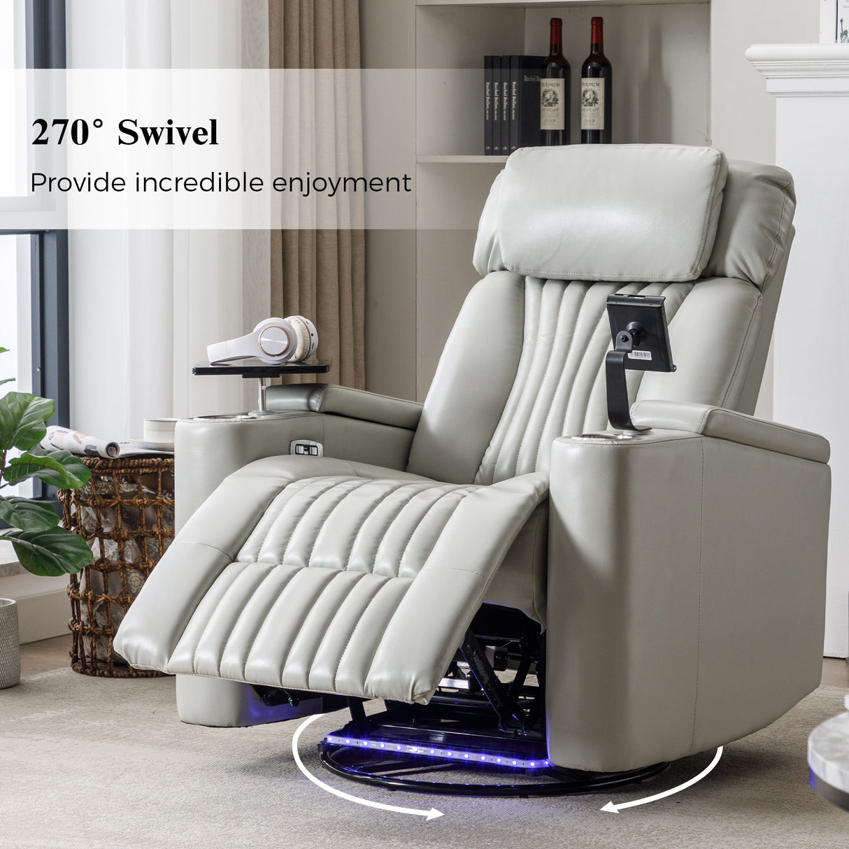 Power Swivel Recliner With 360掳 Swivel Tray Table,and Cell Phone Holder,Soft Living Room Chair