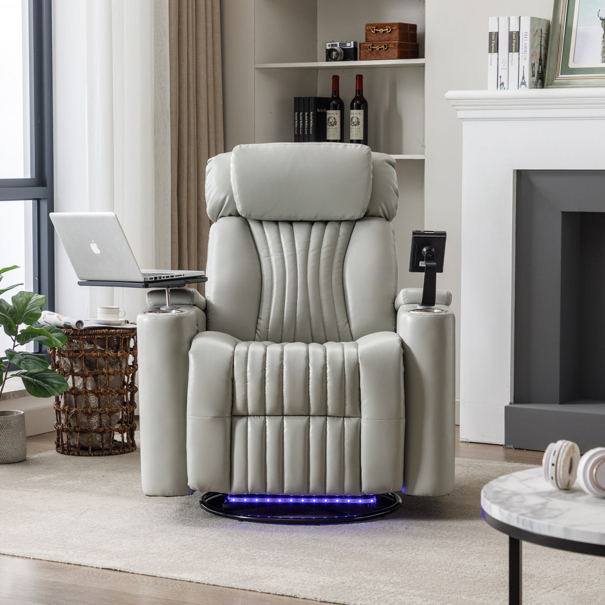 Power Swivel Recliner With 360掳 Swivel Tray Table,and Cell Phone Holder,Soft Living Room Chair