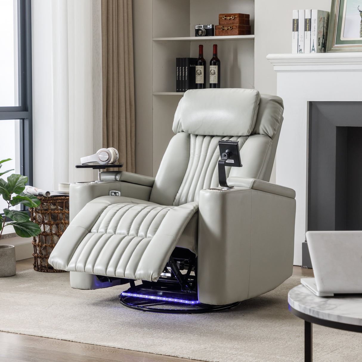 Power Swivel Recliner With 360掳 Swivel Tray Table,and Cell Phone Holder,Soft Living Room Chair