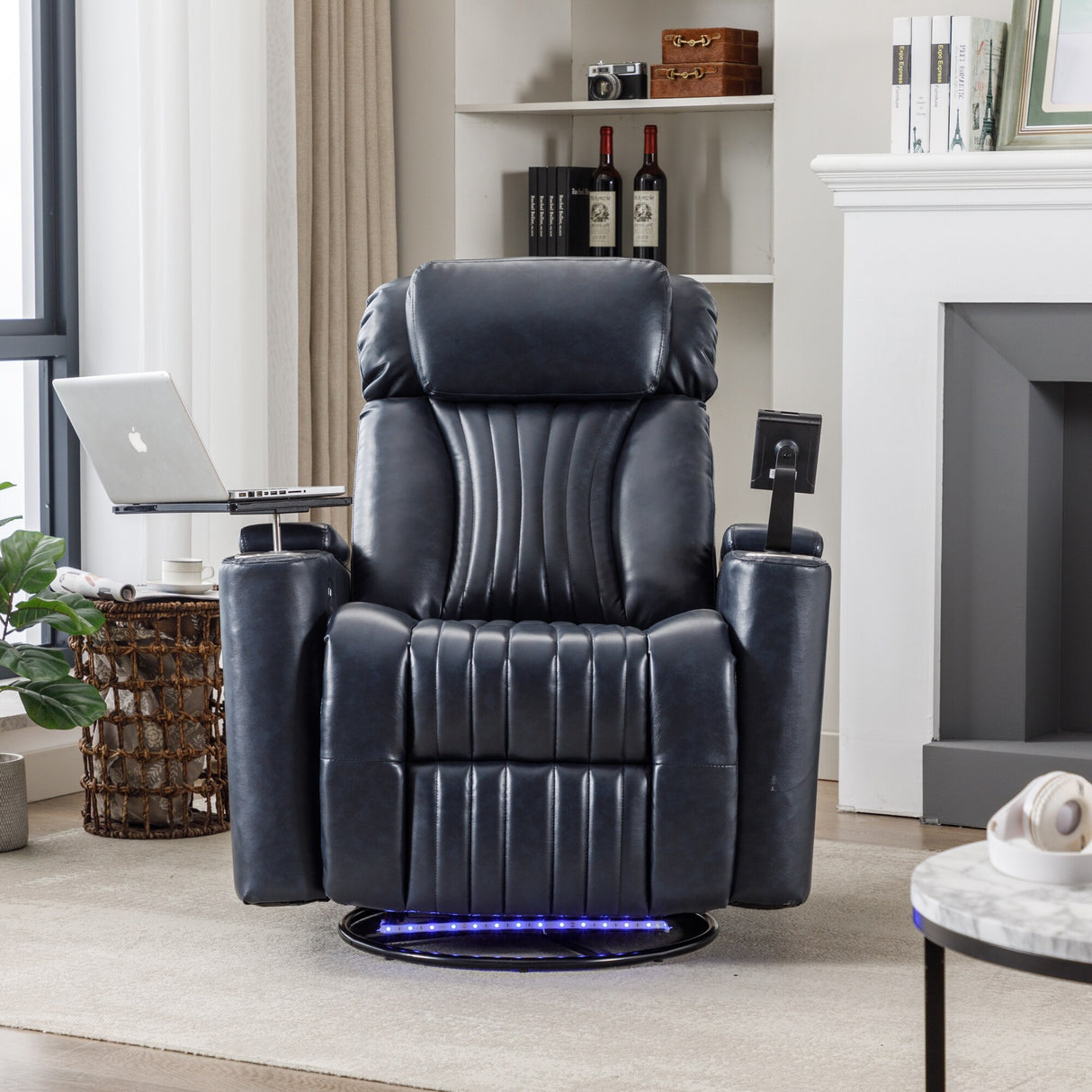 Power Swivel Recliner With 360掳 Swivel Tray Table,and Cell Phone Holder,Soft Living Room Chair