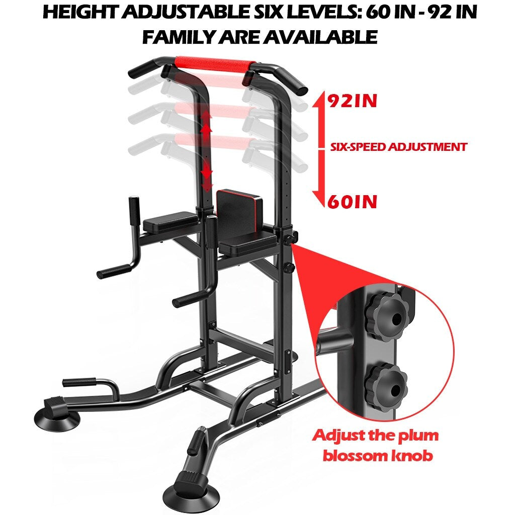 Power Tower Dip Station Adjustable Bar Exercise Home Strength Training Workout Multi Function Equipment