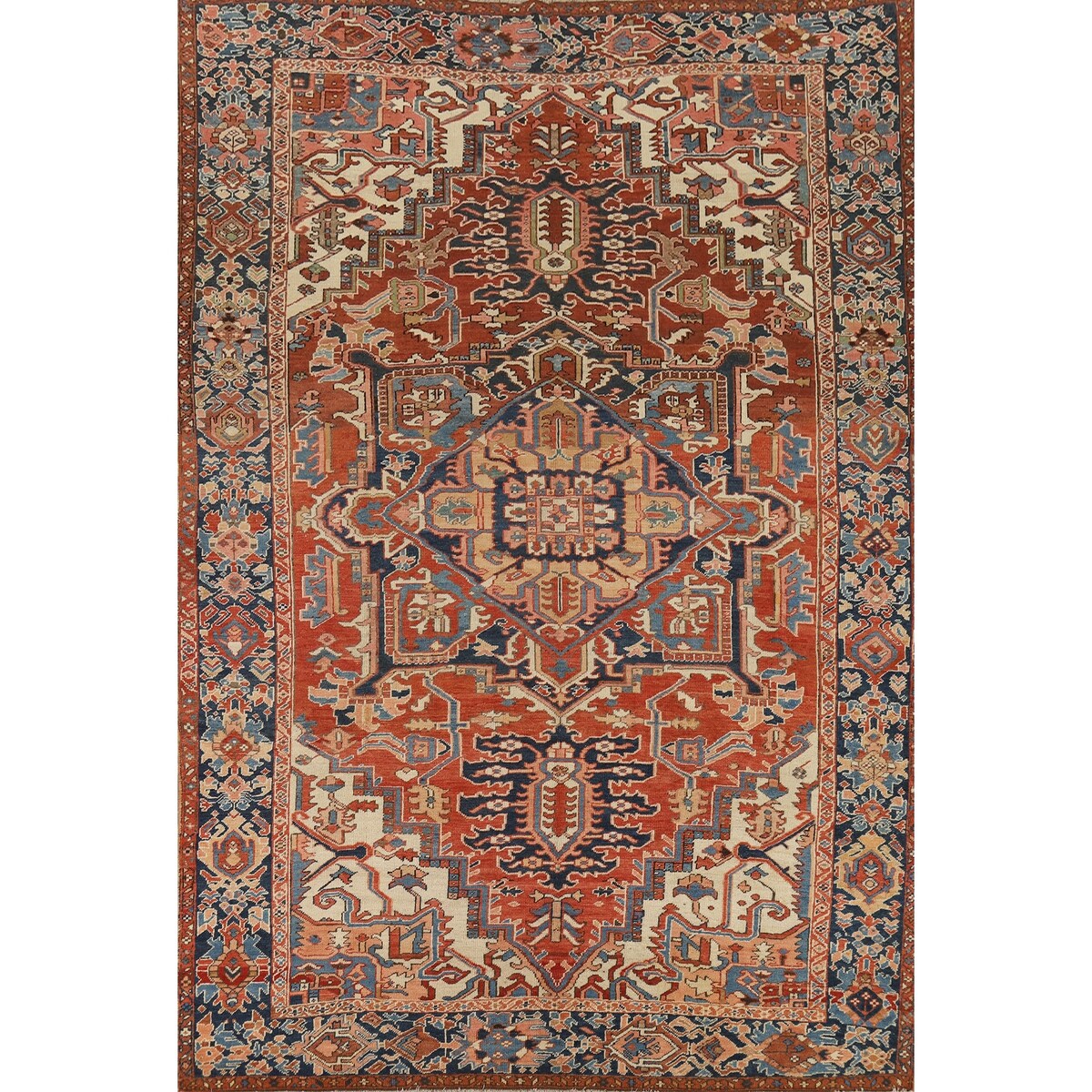 Pre-1900 Antique Heriz Serapi Persian Rug Hand-Knotted Wool Carpet - 9