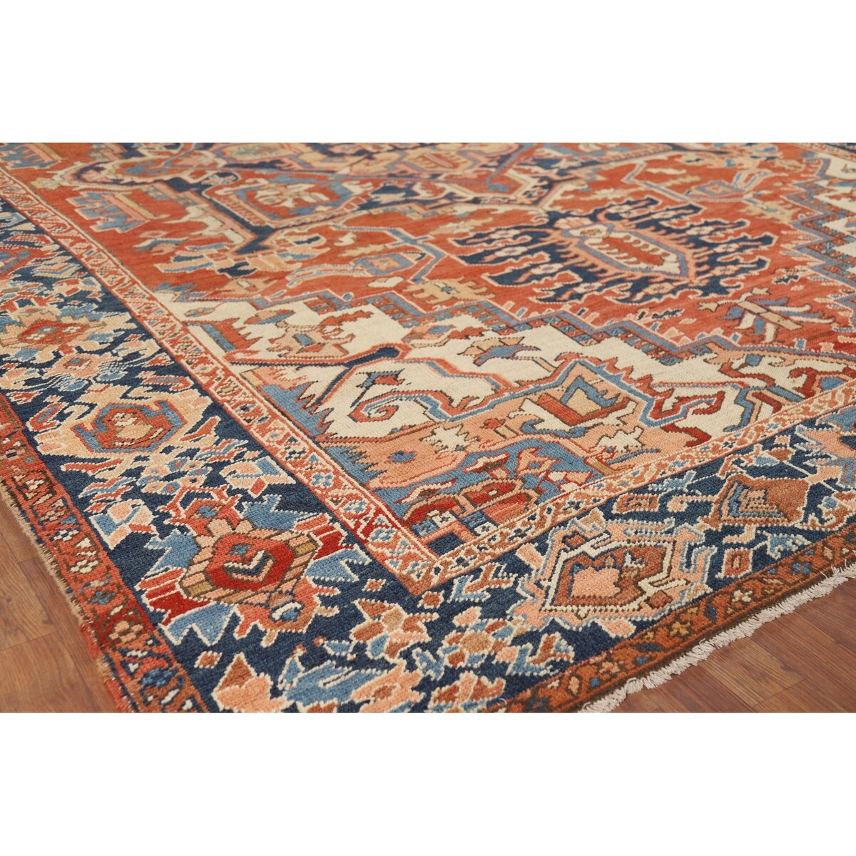 Pre-1900 Antique Heriz Serapi Persian Rug Hand-Knotted Wool Carpet - 9'1" x 12'5"
