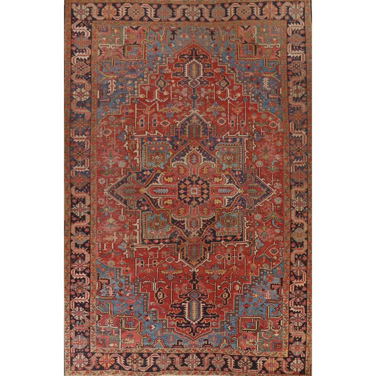 Pre-1900 Antique Heriz Serapi Persian Rug Hand-Knotted Wool Carpet - 8'4"x 11'2"