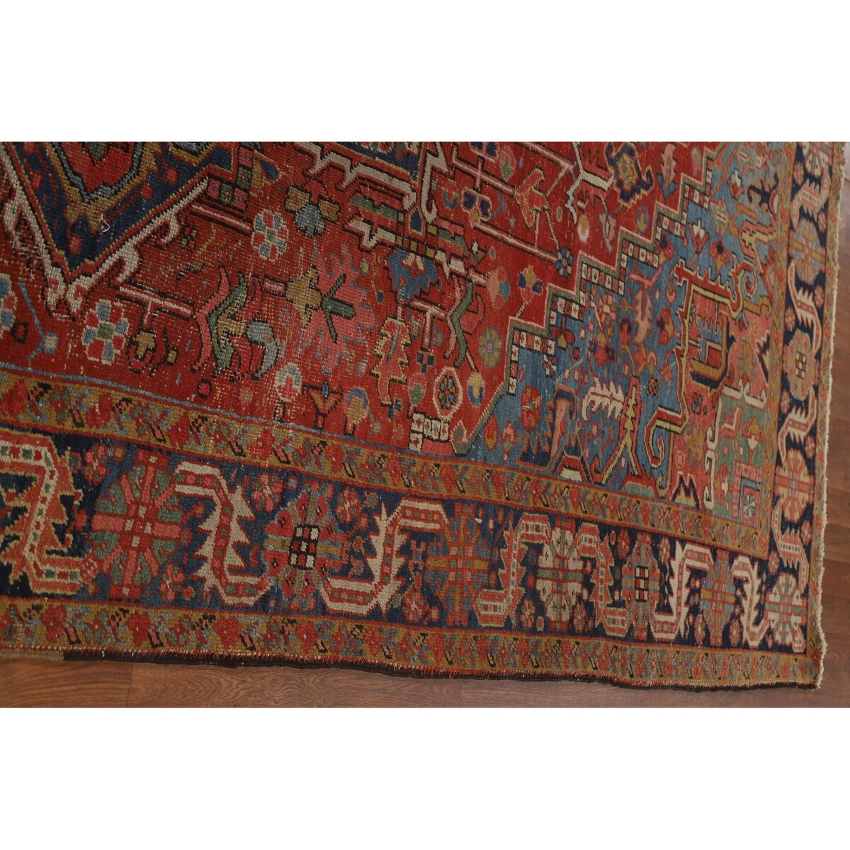 Pre-1900 Antique Heriz Serapi Persian Rug Hand-Knotted Wool Carpet - 8'4"x 11'2"
