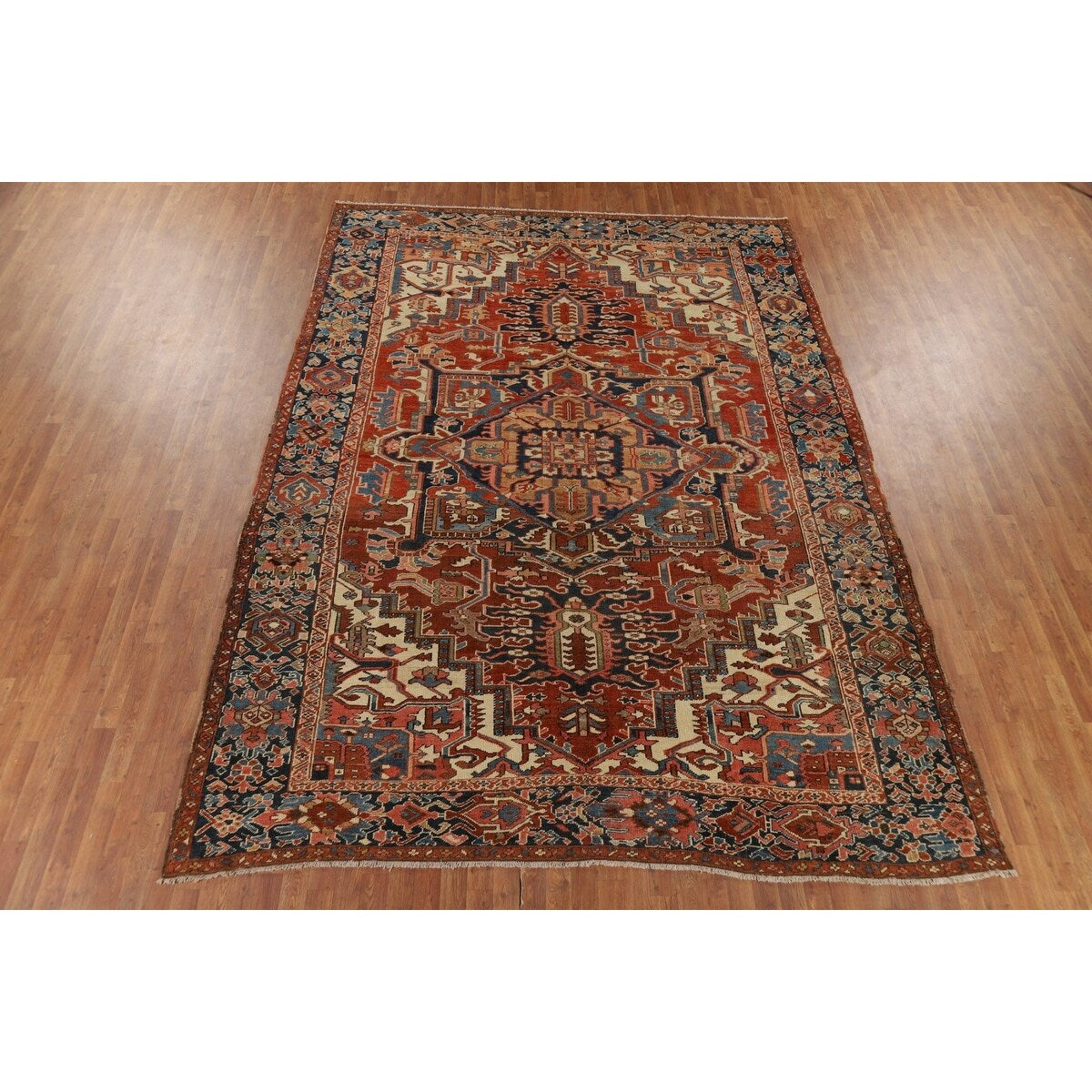 Pre-1900 Antique Heriz Serapi Persian Rug Hand-Knotted Wool Carpet - 9'1" x 12'5"