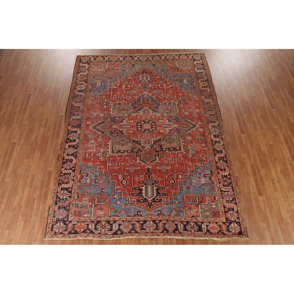 Pre-1900 Antique Heriz Serapi Persian Rug Hand-Knotted Wool Carpet - 8'4"x 11'2"