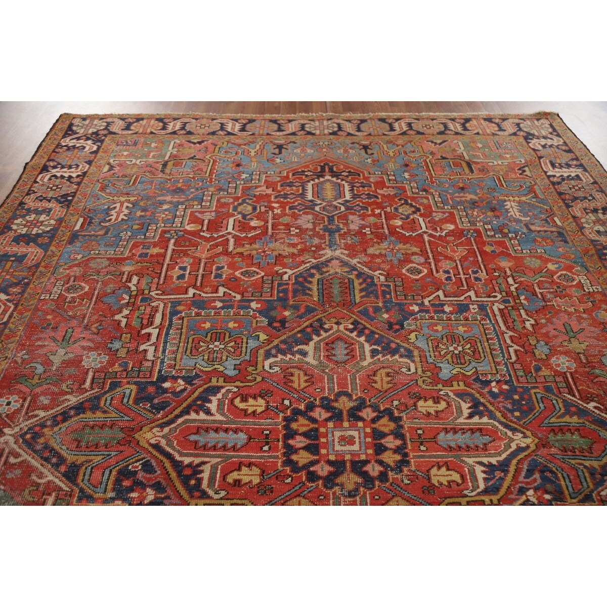 Pre-1900 Antique Heriz Serapi Persian Rug Hand-Knotted Wool Carpet - 8'4"x 11'2"