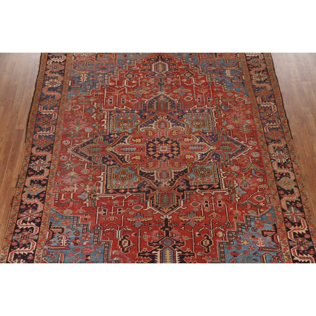 Pre-1900 Antique Heriz Serapi Persian Rug Hand-Knotted Wool Carpet - 8'4"x 11'2"
