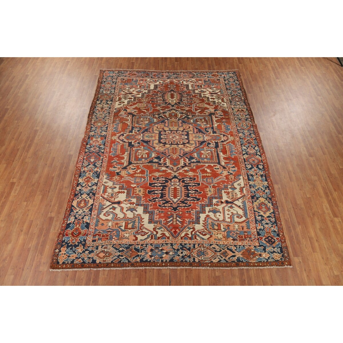 Pre-1900 Antique Heriz Serapi Persian Rug Hand-Knotted Wool Carpet - 9'1" x 12'5"