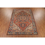 Pre-1900 Antique Heriz Serapi Persian Rug Hand-Knotted Wool Carpet - 9'1" x 12'5"