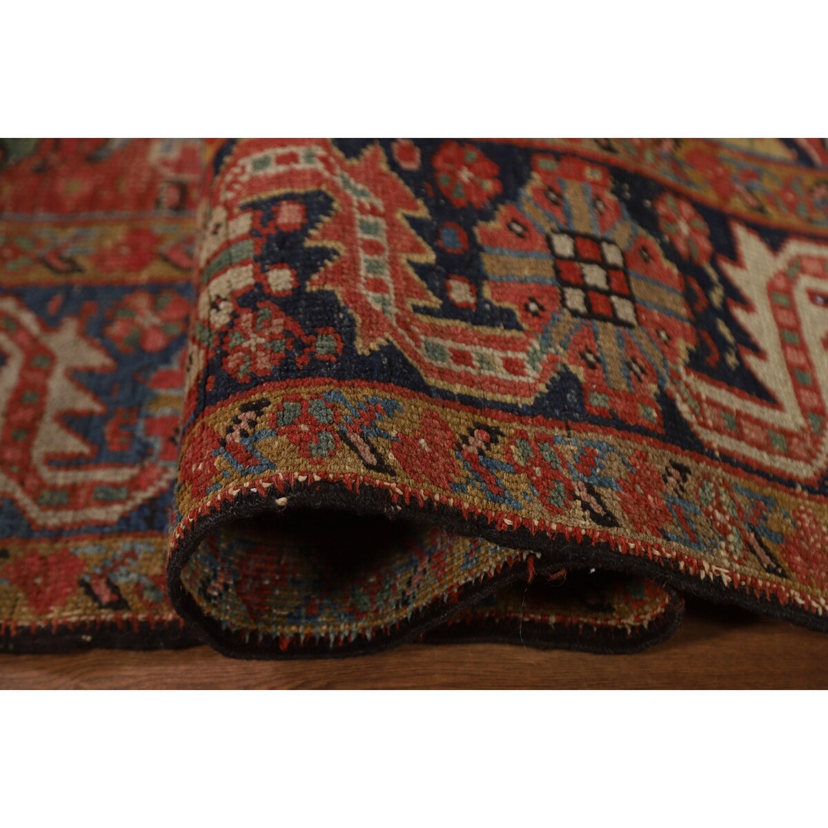 Pre-1900 Antique Heriz Serapi Persian Rug Hand-Knotted Wool Carpet - 8'4"x 11'2"
