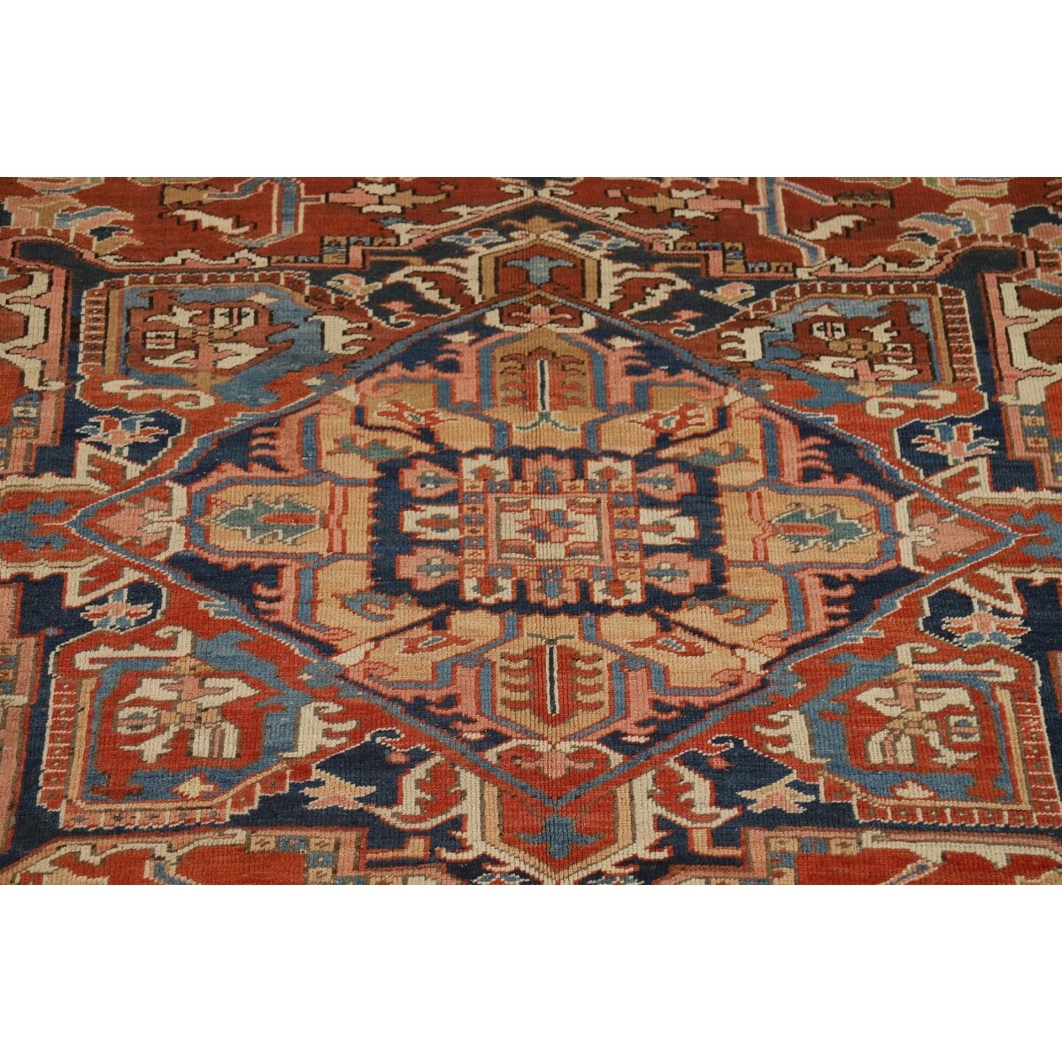 Pre-1900 Antique Heriz Serapi Persian Rug Hand-Knotted Wool Carpet - 9'1" x 12'5"
