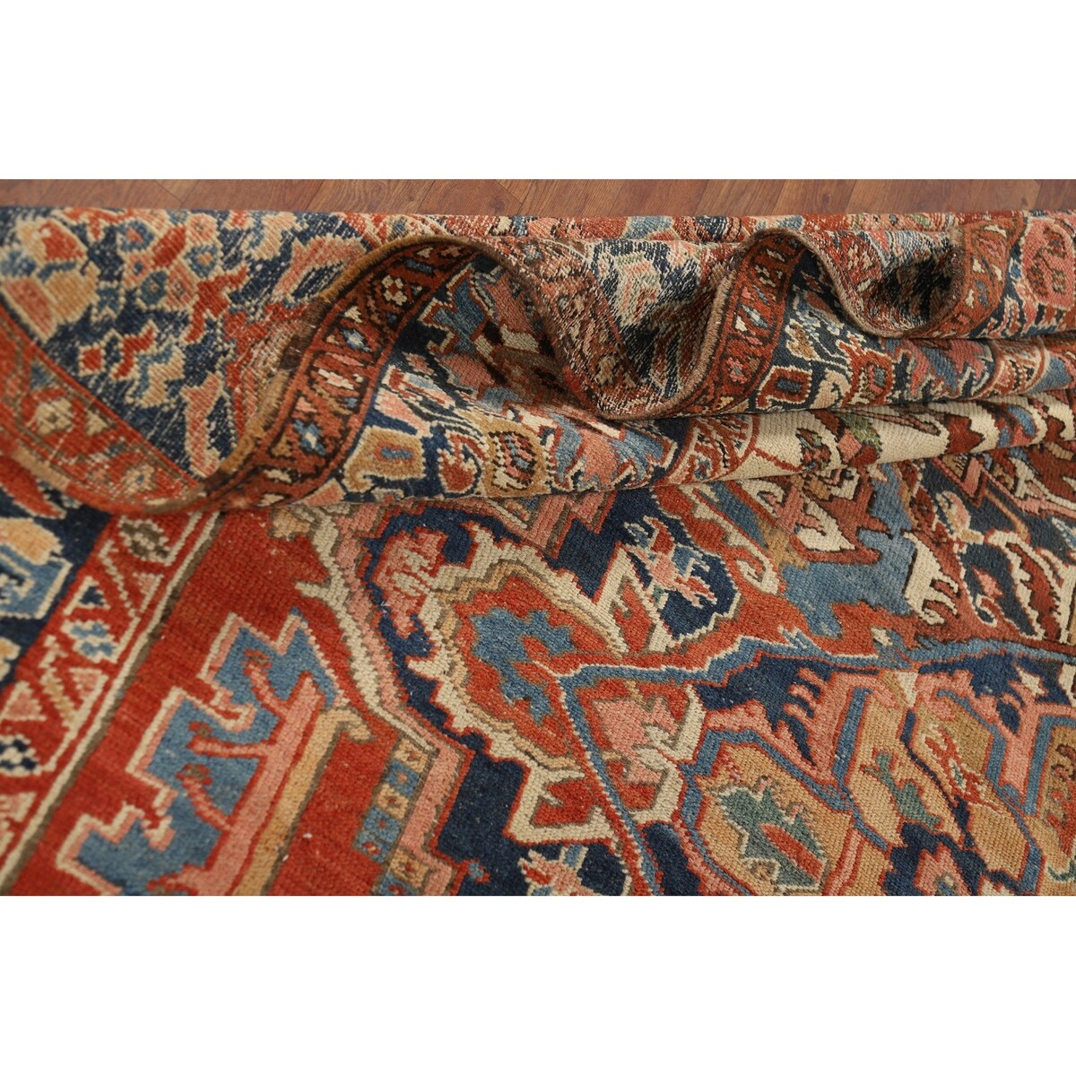 Pre-1900 Antique Heriz Serapi Persian Rug Hand-Knotted Wool Carpet - 9'1" x 12'5"
