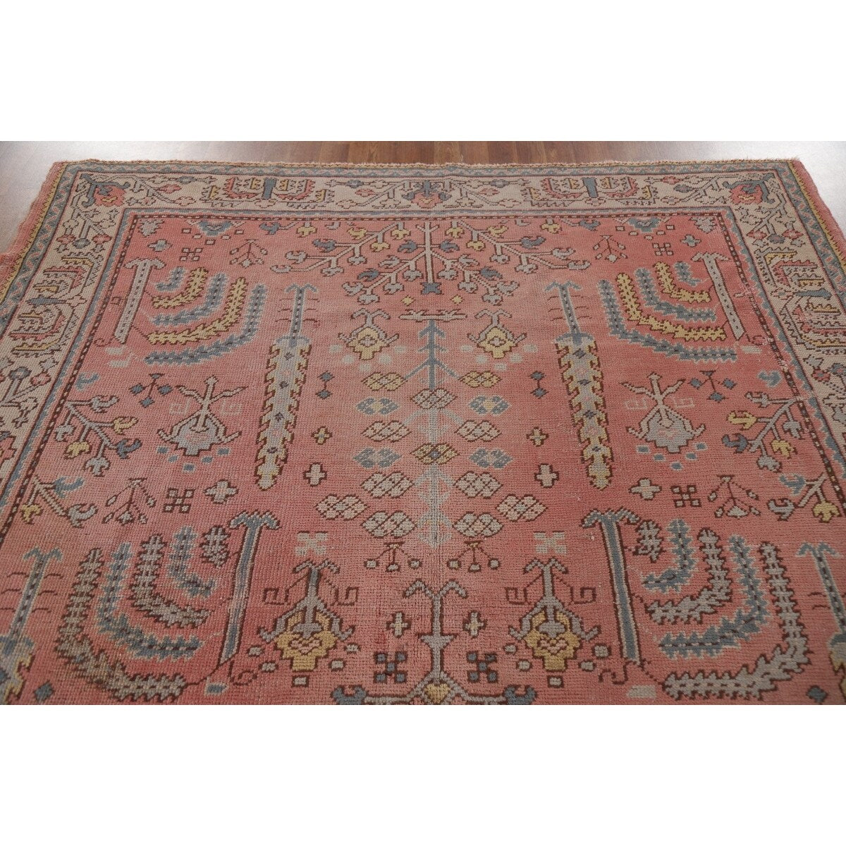 Pre-1900 Antique Oushak Turkish Area Rug Handmade Wool Carpet - 7'0"x 9'5"
