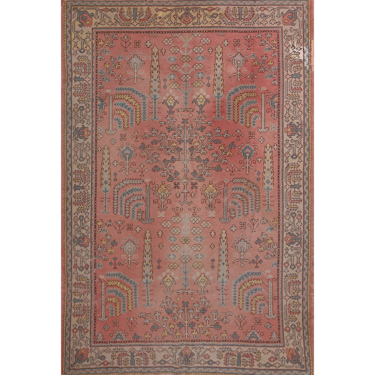 Pre-1900 Antique Oushak Turkish Area Rug Handmade Wool Carpet - 7'0"x 9'5"