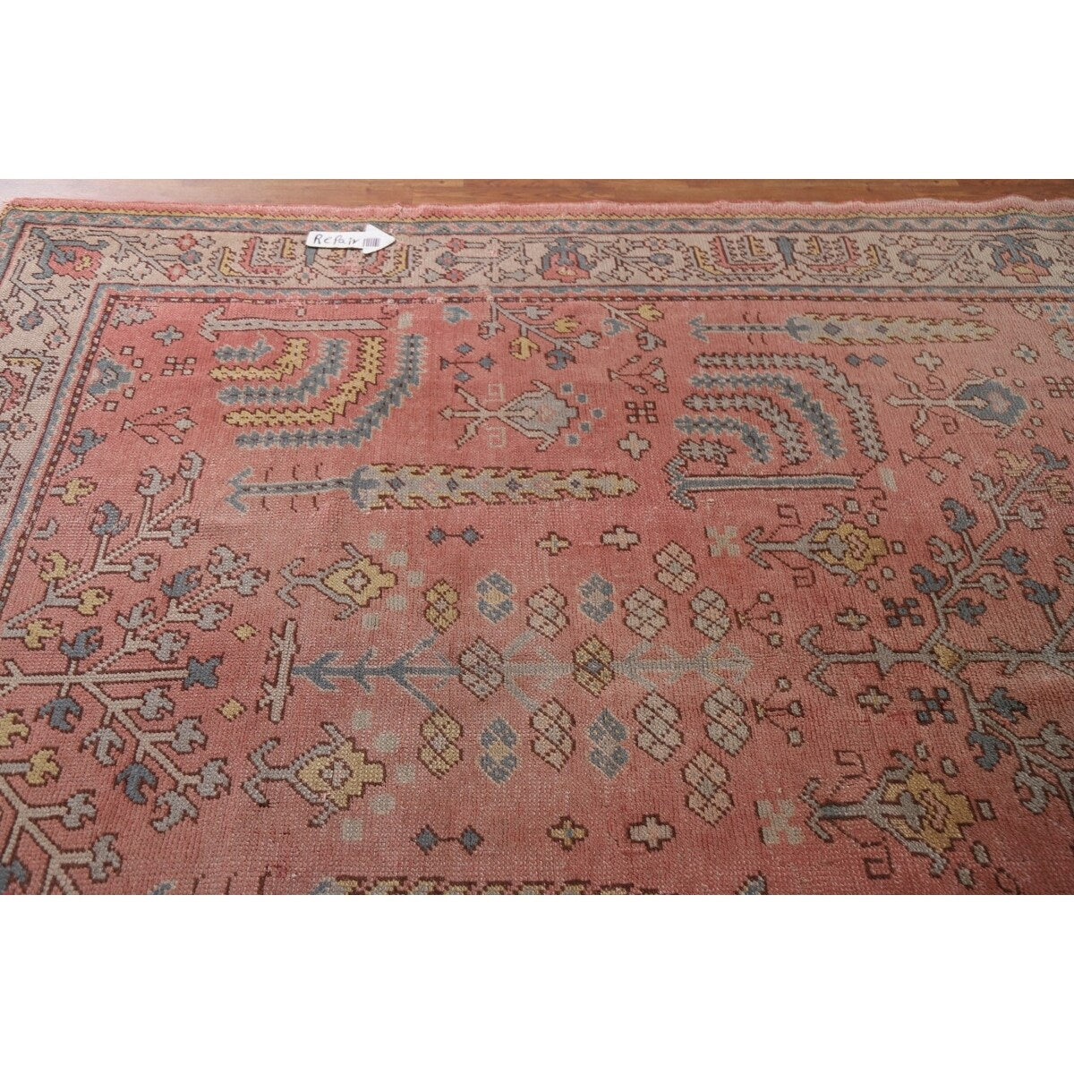Pre-1900 Antique Oushak Turkish Area Rug Handmade Wool Carpet - 7'0"x 9'5"