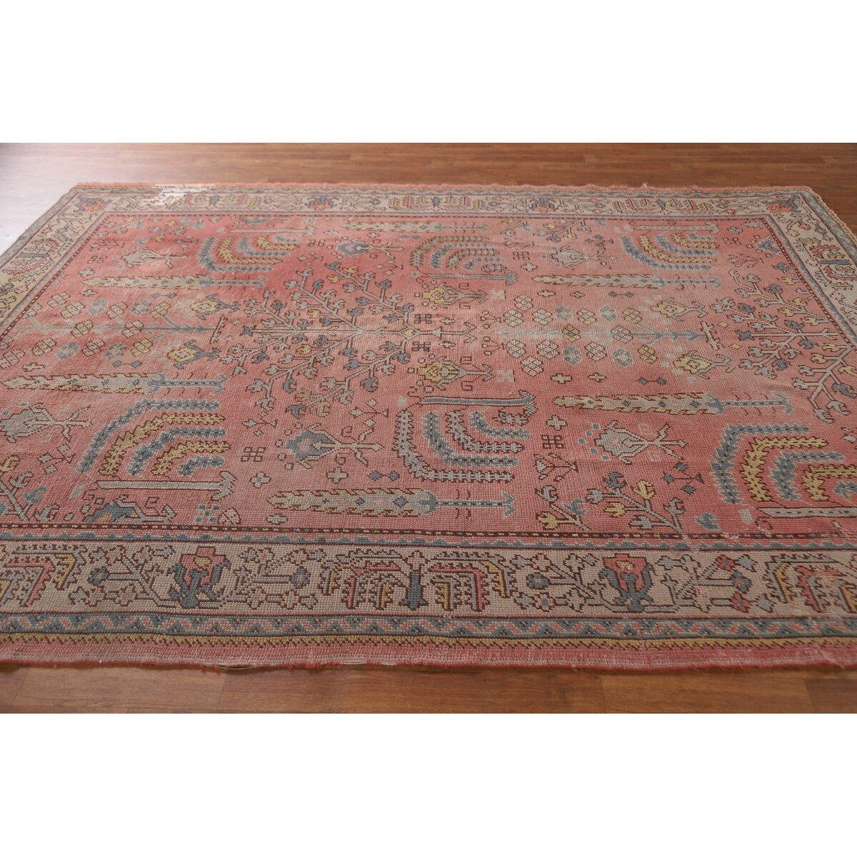 Pre-1900 Antique Oushak Turkish Area Rug Handmade Wool Carpet - 7'0"x 9'5"